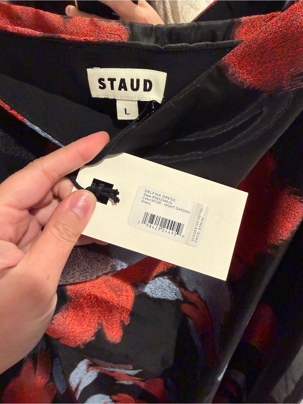 STAUD Satin Organza Delfina Maxi Dress L NWT night garden - Picture 7 of 9
